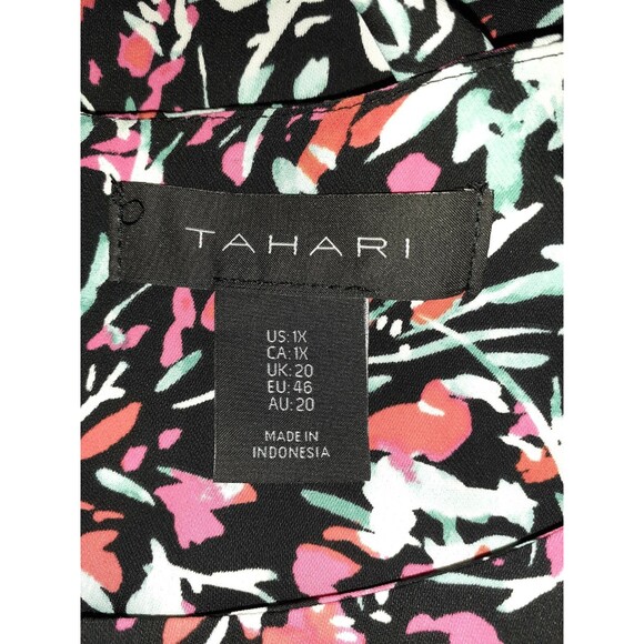 TAHARI Plus Size 1X Shift Dress Black Red White Floral Ruffle Cap Sleeve - Picture 6 of 6